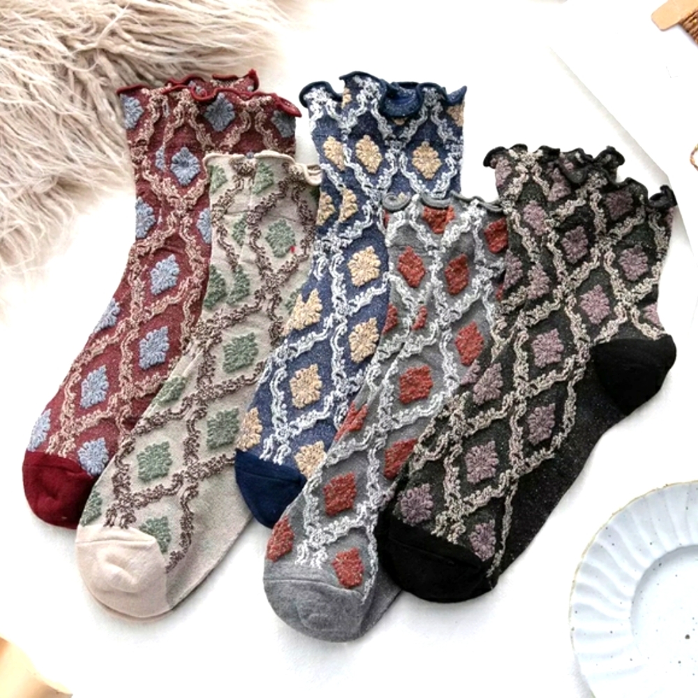 Festive Metallic Holiday Jacquard Damask Socks - Picture 3 of 3